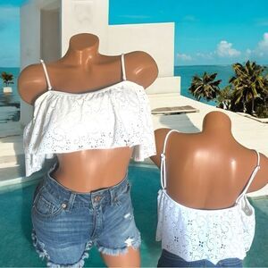 Design Lab Swimwear l Cute White bikini, Bathing Suit Top l Built in bra l L